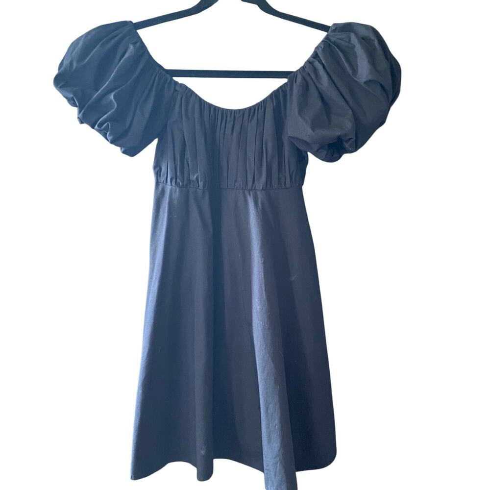 Black Puff Sleeve Babydoll Dress Cottagecore Mini Flowy Empire Waist Size XS